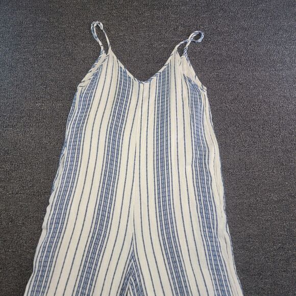 EN CREME Womens Medium Relaxed Cropped Striped Jumpsuit Romper V Neck Pockets - Picture 3 of 16